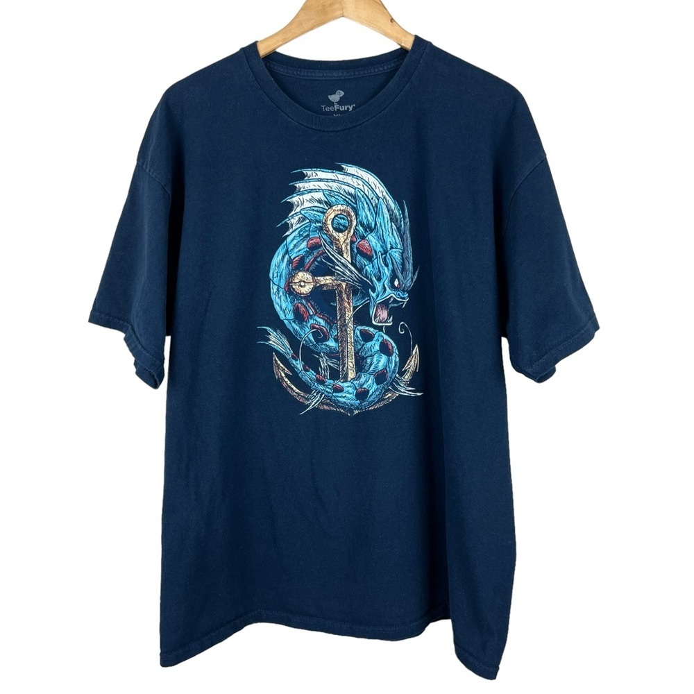 TEEFury Blue Mega Dragon Rage Navy T-Shirt Pokémon Gyarados Men's Unisex Sz XL